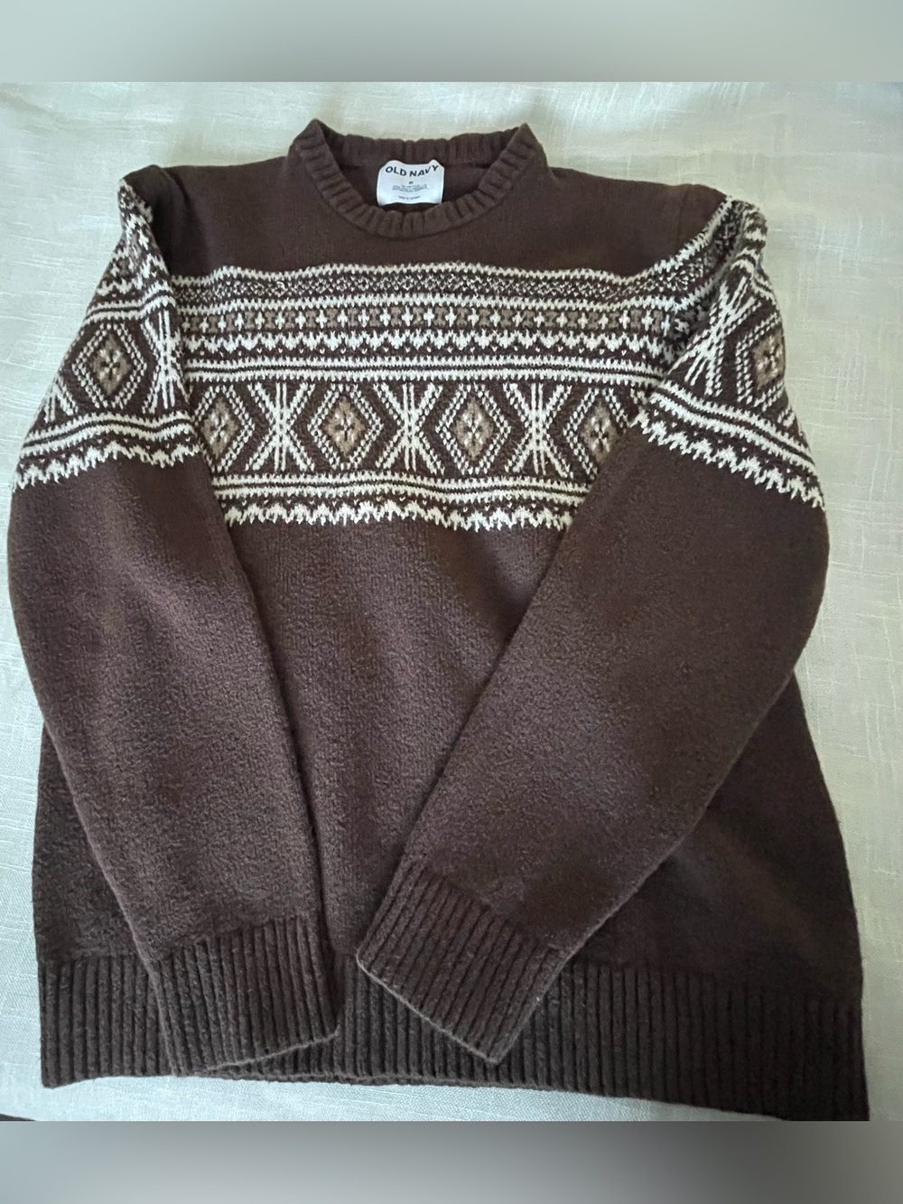 Old Navy Brown and Cream Fair Isle Crewneck Sweater